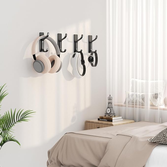 pickpiff 10-Pack Black Adhesive Wall Hooks - 13 LB Strong Stick-On Hooks for Hanging Towels, Coats, Shower & Kitchen Use