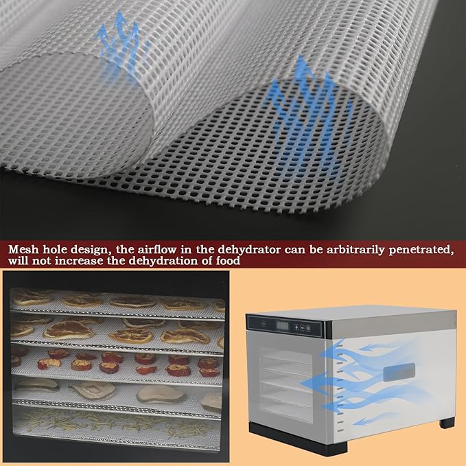 Non-Stick Silicone Dehydrator Liners: 11.4x11.4 inch Fit Cercker/CE-12 Fendia/FDS-10 BPA-Free Easy Clean Reusable Mesh Sheets for Healthy Snacks 12-Pack