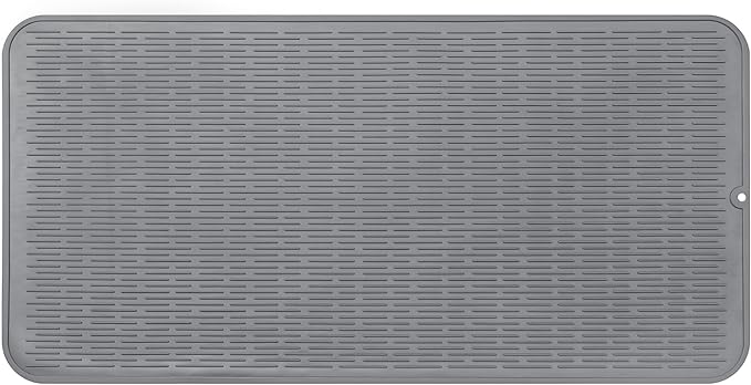Silicone Dish Drying Mat for Multiple Usage,Easy clean,Eco-friendly,Heat-resistant Silicone Mat for Kitchen Counter or Sink,Refrigerator or Drawer Liner Grey 5XL 36inches x 18inches