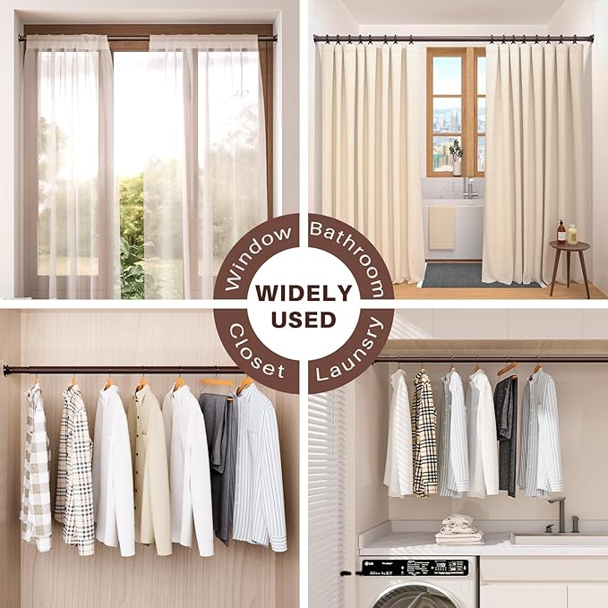Closet Rod - Closet Rods for Hanging Clothes, 17 to 53 inch Adjustable Closet Hanging Rod, Heavy Duty Clothes Rod Clothing Bar, Closet Poles for Hanging Clothes for Wardrobes, Shower Curtain
