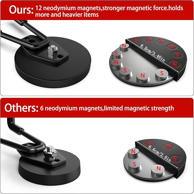 3-H Magnetic Wave Hooks Heavy Duty 2 Pack, Large Magnet Garage Hooks Heavy Duty and Strong Utility Magnetic Tool Holde for Hanging and organizing Garden Power Tool (Black