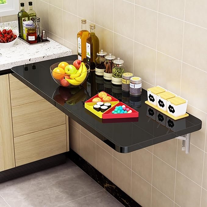 Wall Mounted Folding Wood Table, Folding Table with Heavy Duty Metal for Laundry Collapsible Shelf Brackets, Wall Mounted Desk Fold Down for Small Spaces Black 80 * 40cm/31.5”*15.7”