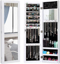 Giantex Wall Mounted Jewelry Cabinet with Full Length Mirror, Over The Door Jewelry Armoire Organizer with Large Storage, Makeup Mirror & Velvet Lining (White)