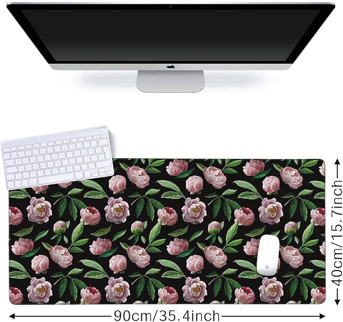 Beautiful Flower Pink Peonies Gaming Mouse Pad XXL Large Desk Mouse Pad Keyboard Mat with Stitched Edges Waterproof Non-Slip Desk Mat for Laptop,Keyboard,Computer 35.4 * 15.7 Inch