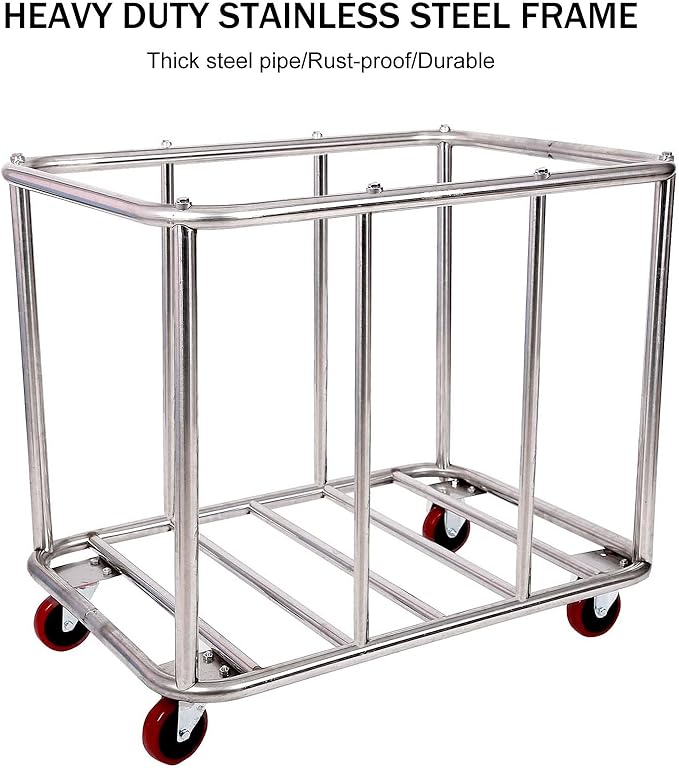 12 Bushels Laundry Cart Commercial/Home,Heavy Duty Large Stainless Steel Rolling Laundry Basket with Wheels，for Laundry Organizer and Storage,260LBS Load (12 Bushels - Blue - 8 Tubes)
