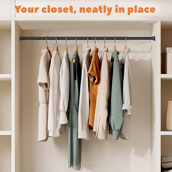 Closet Rod 50-87 Inches, Adjustable Heavy Duty Metal Black Closet Rods for Hanging Clothes 1.3 Inches Diameter for Wardrobes Laundry
