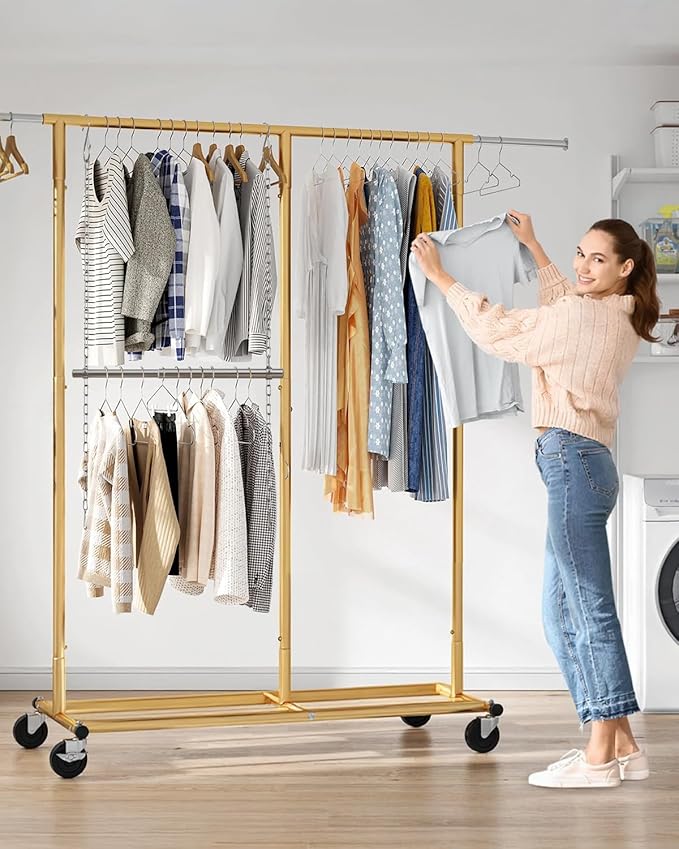 Hanging Closet Rod, Adjustable Width and Height Closet Rods Extender, 17-28inch Heavy-Duty Stainless Steel Bar, Space-Saving Closet Rod Hanging Clothes, 1Pack(Silver)