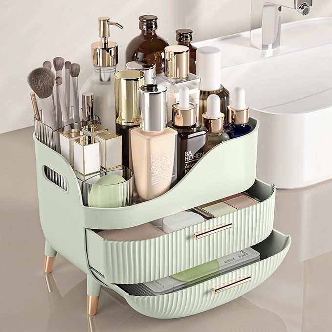 Makeup Organizer with Drawers,Skincare Organizer for Vanity,Storage Box with Handle,Large Cosmetic Display case for Dresser, Bathroom Countertop