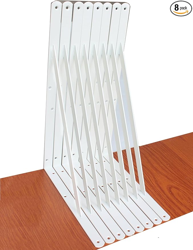8 Pack L20 x H 12" White Heavy Duty Shelf Brackets with Screws Metal Shelf Brackets Shelf Support Angle Brackets for Shelves L Brackets Heavy Duty Floating Shelf