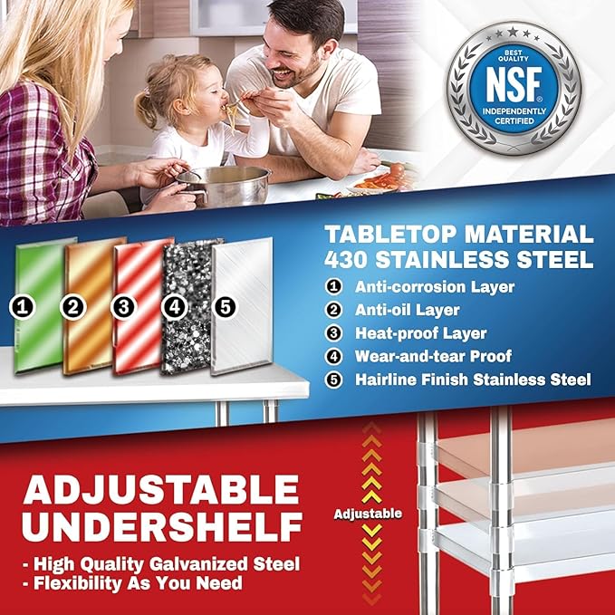 DuraSteel 24x18 NSF Stainless Steel Cart Work Table - Heavy Duty Rolling Food Prep Table - Metal Utility Cart on Wheels Caster, Grill Stand Microwave Outdoor Kitchen Tables Countertop Island Large Top