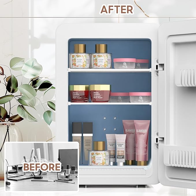 advwin 20L Mini Skincare Fridge with Dimmable LED Light Mirror, Makeup Fridge for Cooler & Warmer, Cosmetics, Beauty, Food & Drinks, Portable Small Refrigerator for Bedroom, Office, Dorm (20L white)