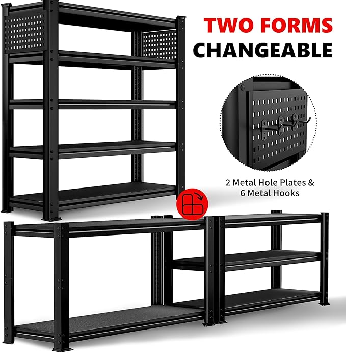 SILVEL 48.2" W Garage Shelving, 5000LBS Heavy Duty Metal Shelving, 2025 Solid Storage Shelves with 2 Side Pegboards, Industrial 5 Tier Shelves for Basement Pantry Warehouse Supermarket, 3 Pack