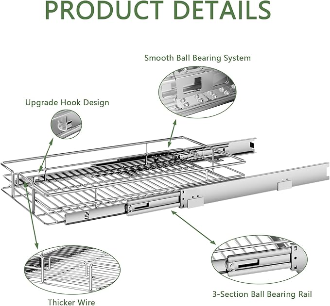 Pull Out Cabinet Organizer 11½" W x 21½" D, Heavy Duty Cabinet Pull Out Shelves, Slide Out Drawers Organization for Kitchen Cabinets Bathroom