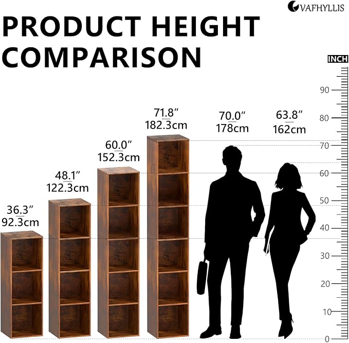 6 Cube Storage Organizer, 6 Tier Cube Low Bookcase Freestanding Storage Display Organizer, Three-Cubes Open Shelf Bookshelf for Home Office (Retro Brown, 6 Cube)