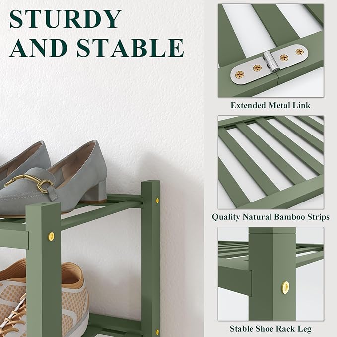 Smiry Bamboo Shoe Rack for Closet, 6 Tier Long Wooden Stackable Shoe Organizer, Free Standing Shoes Storage Shelf for Entryway, Front Door Entrance, Green