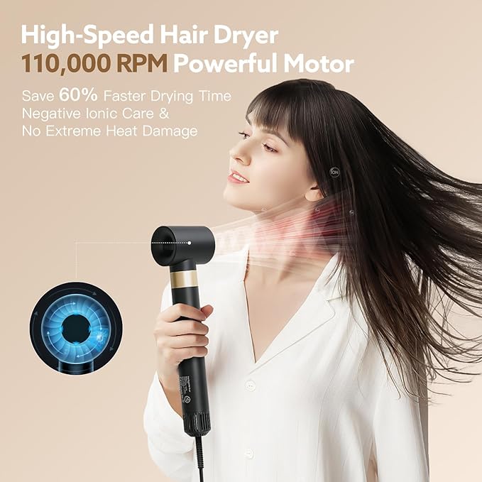 WeBeauty 5-in-1 High-Speed Hair Dryer Brush with Protective Hard Case, Hot Air Styler & Air Curling Iron, Ionic Fast-Dry Blow Dryer, Volumizer & Straightener (Black)