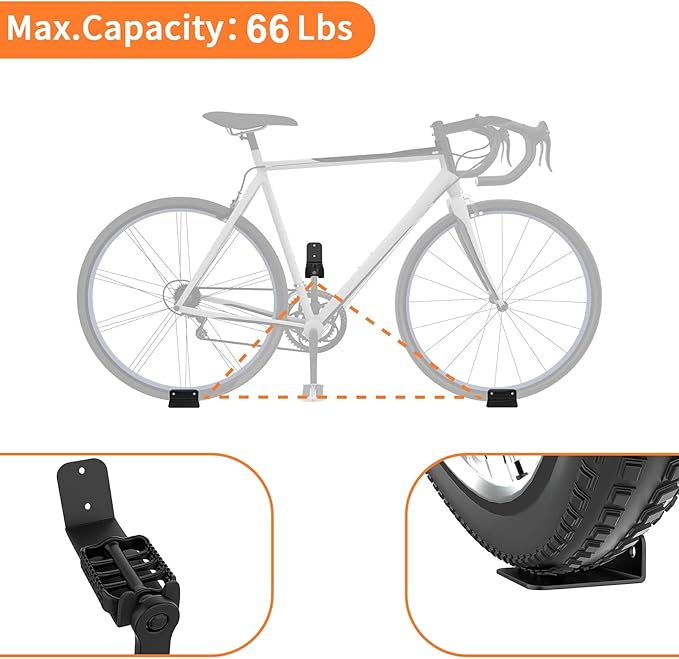 WALMANN 2 Pack Bike Pedal Hanger Wall Mount, Heavy Duty Horizontal Bike Rack for Garage Wall, Holds Up to 70LBS