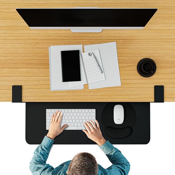 Desktop Keyboard Tray, Under Desk Pull Out, 26.77" X 11.81" Large Size Keyboard Tray with C-Clip Mount, Easy Installation, Computer Keyboard Stand, for Home Study and Office