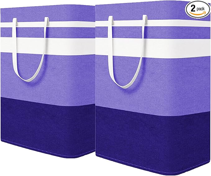 2-Pack Foldable Laundry Basket,Large Laundry Baskets with Handles,Waterproof Laundry Hamper,Collapsible Laundry Hampers for Clothes Organizer 80L (Purple)