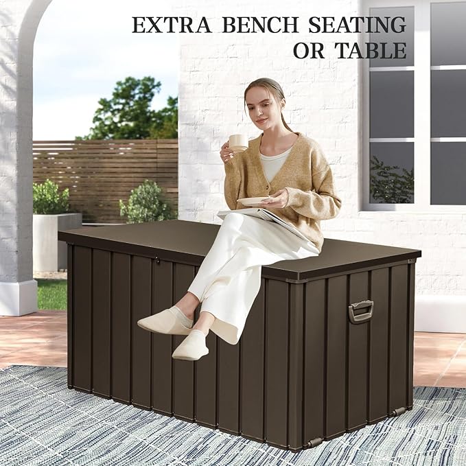 Domi 200 Gallon Metal Deck Box Waterproof, Outdoor Storage Box with Lock Wheels Side Handles Outside Storage Box for Patio Cushions, Shoes & Pool Tools
