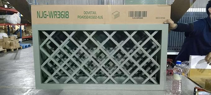 Solid Wood RTA Wine Bottle Rack Wall Cabinet with Lattice Panels Wine Holder Wine Storage Cabinet for Bar, Pantry, Wine Cellar Basement Countertop Mocha (Jade Green, 36”W × 12”D × 15”H)
