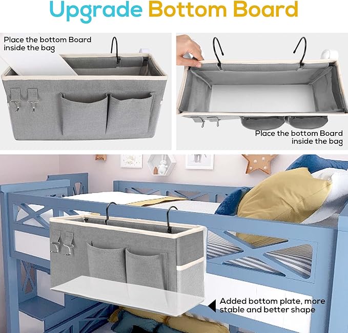 2pcs Bedside Caddy Hanging Storage Bag, Water Cup Holders, Organizer Baskets with Pockets for Bunk Bed Shelf, Hospital Beds, Loft & Dorm Rooms Accessories (Bedside bag-Grey)