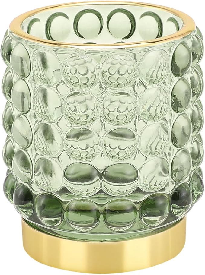 DASITON Makeup Brush Holder Organizer, Crystal Cosmetic Make Up Brush Holder, Glass Makeup Brushes Storage Organizer, Vintage Make Up Cup Desk Pen Pencil Holder, Toothbrush Holders (Green S)