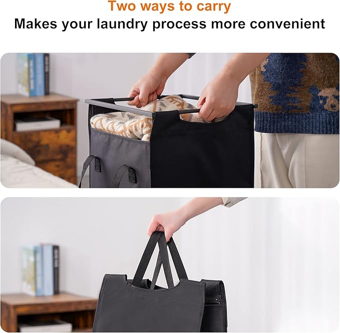 Heybly Laundry Hampers, 3 × 12.5 Gal Laundry Basket with Large Desktop Sorter for Laundry Room Organization, Bathroom and Dorm Laundry Bags on Storage Shelf, Rustic Brown HLH003SR