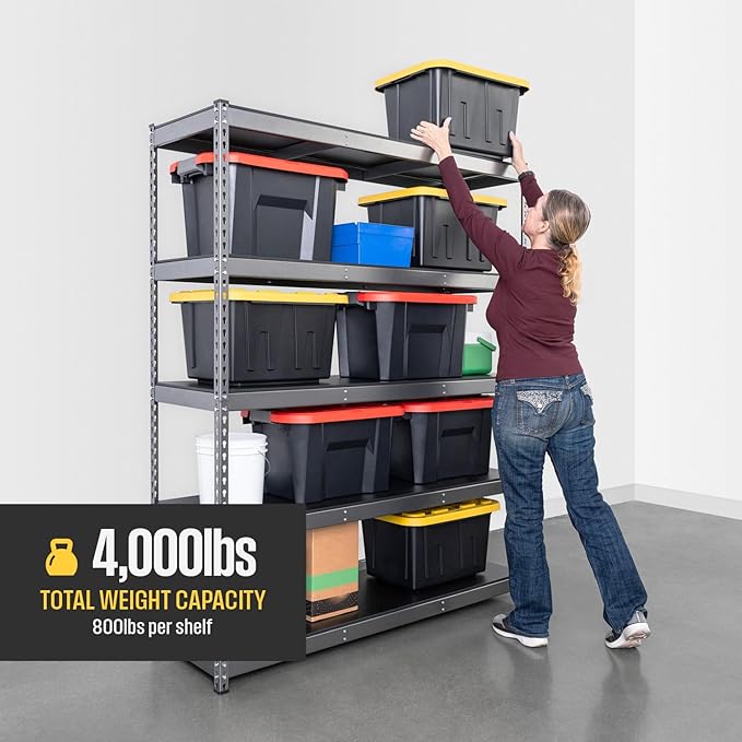 SafeRacks Modular Garage Shelving - 5 Tier Storage Shelves, Tall Metal Rack Shelves for Storage, Heavy Duty Steel Shelf Organizer for Garage, Or Kitchen Pantry (Hammertone, 18 x 36 x 72)