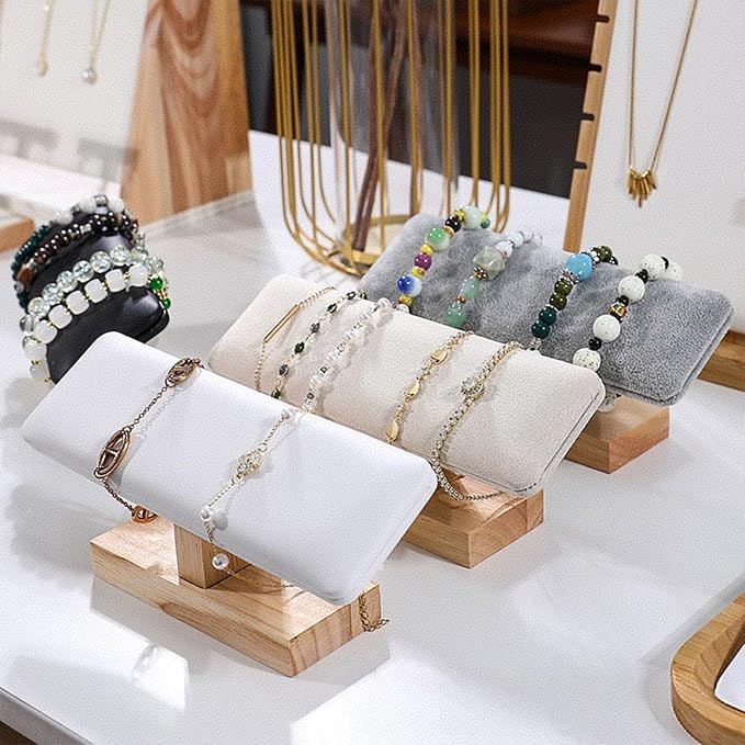Wooden Watches Display tower Base Watch Necklace Bracelet Organizer Rack Bangle Scrunchie Headband Showcase tower (White PU, Flat single-layer)