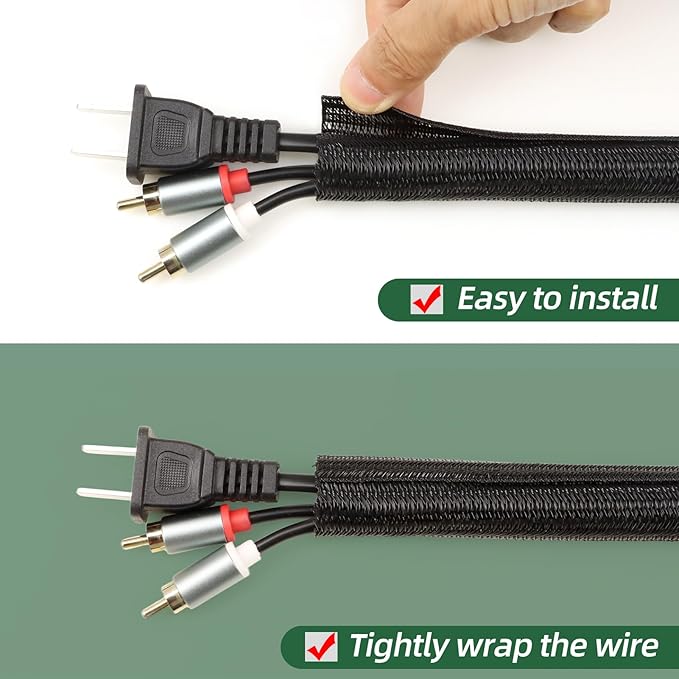 Split Wire Loom Tubing, Cable Protector Sleeve, Braided Cable Management for TV/Computer/Home Theater/Engine Bay, Cord Protectors from Pets No Chew (Black, 3/4"-25ft)