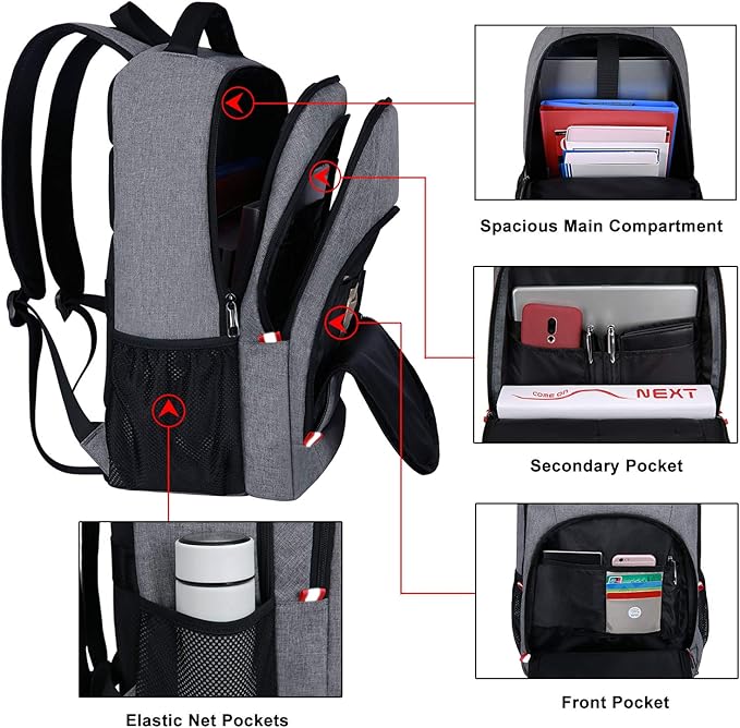 Della Gao Travel Laptop Backpack, Anti Theft Backpack for Men and Women with USB Slit Business Computer Backpack Bag (Grey, 15.6 Inch)