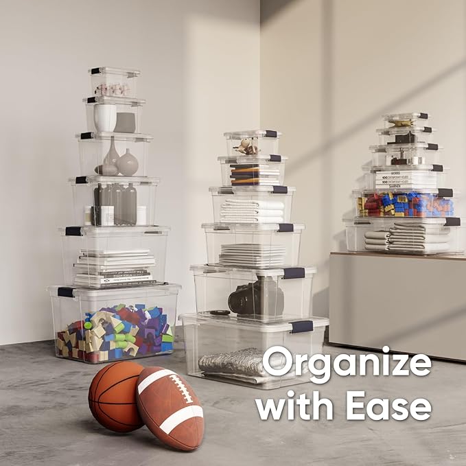 Superio Clear Storage Boxes with Lids, 11 Quart Plastic Container Bins for Organizing, Stackable Crates, BPA Free, Non Toxic, Odor Free, Organizers for Home, Office and Dorm, 6 Pack