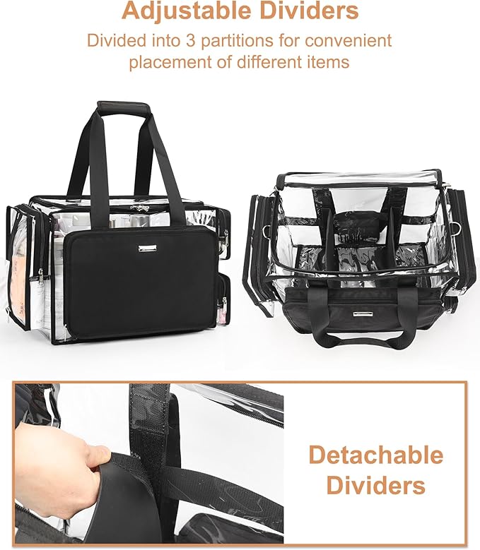 Relavel Professional Makeup Case Backpack and Large Clear Makeup Bag for Makeup Artists, Makeup Kit Set Bag, Durable Water-resistant Material, with Shoulder Strap and Adjustable Dividers