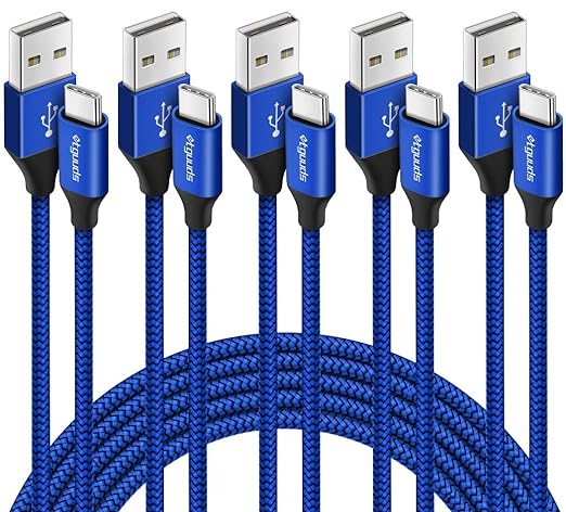 etguuds USB A to USB C Cable 5-Pack (3/3/6/6/10 ft), Fast Charging Type C Charger Cord for iPhone 17 16 15 Pro Max Plus Air, Samsung Galaxy S25 S24 S23 S22 S21 S20 A56 A17 A16, Pixel, Moto G, Blue