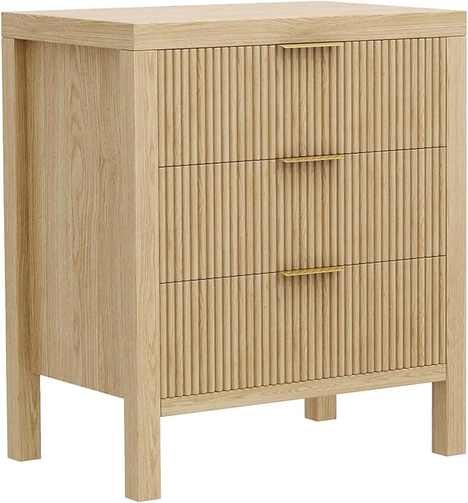 6 Drawer Dresser, Modern Wood Storage Chest of Drawers Organizer with Waveform Panel, Fluted Dresser with Wide Drawers and Golden Handles for Bedroom, Hallway, Entryway, Nature