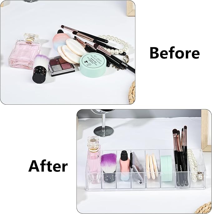 Acrylic Makeup Brush Organizers,2 Pack 8 Section 8 Compartments Transparent Plastic Lipstick Holder Clear 9.96x3.46x1.81 Inches Storage Square Cube for Bathroom Jewelry Accessories