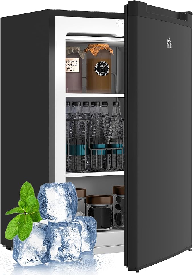 HOMCOM Mini Freezer Countertop, 3 Cu.Ft Compact Upright Freezer with Removable Shelves, Reversible Door for Home, Dorm, Apartment and Office, Black