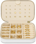 Small Travel Jewelry Box Organizer for women & Girls, Portable Small Travel Jewelry Case Organizer for Traveling, PU Leather Mini Box for Earrings, Necklaces, Rings, Bracelets - White
