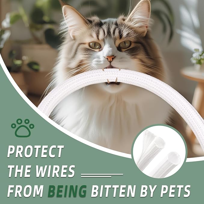 Split Wire Loom Tubing, Cable Protector Sleeve, Braided Cable Management for TV/Computer/Home Theater/Engine Bay, Cord Protectors from Pets No Chew (White, 1/8"-10ft)