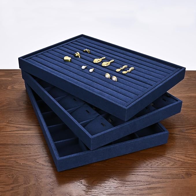 12 Grids Jewelry Tray Bracelet Tray Bangle Tray Microfiber Jewelry Display Tray Stackable Jewelry Trays for Bracelet Bangle Holder Watch Earring Brooches Display Tray (Blue)