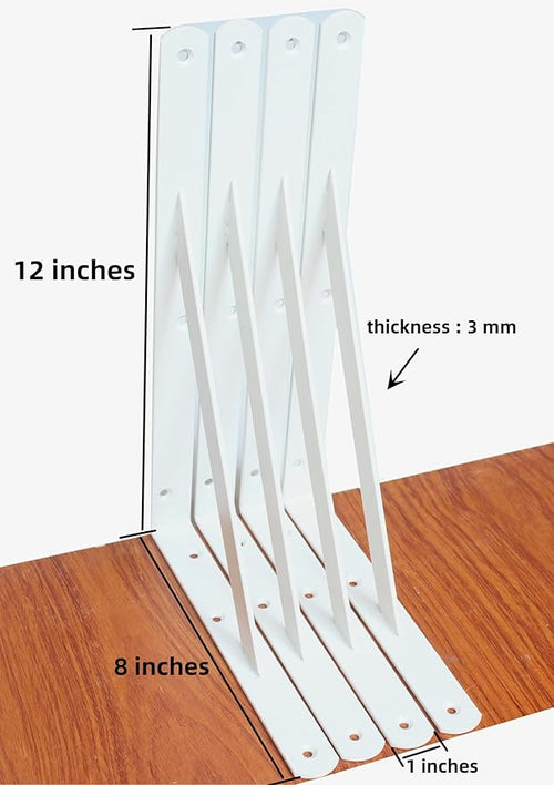 12 Pack L12 x H 8" White Heavy Duty Shelf Brackets with Screws Metal Shelf Brackets Shelf Support Angle Brackets for Shelves L Brackets Heavy Duty Floating Shelf