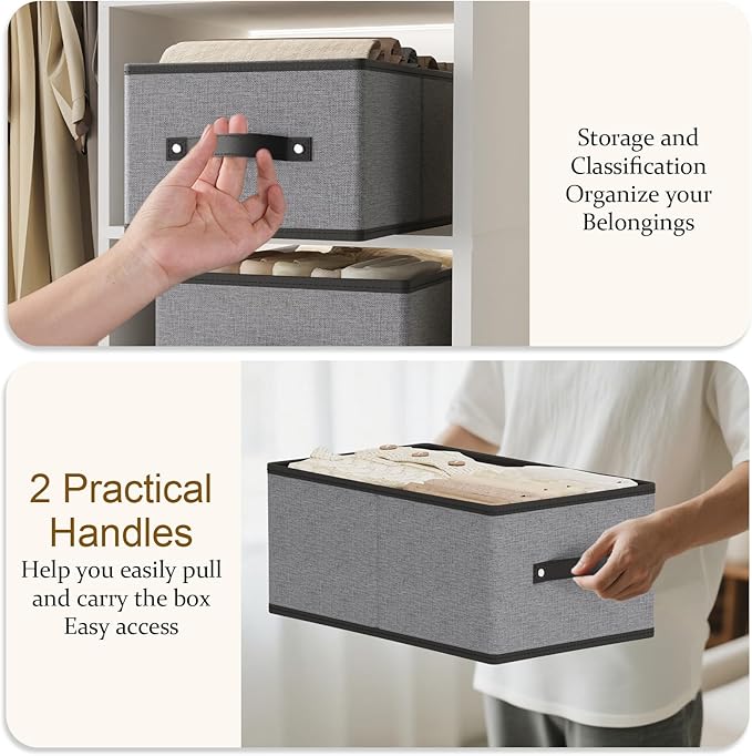 Foldable Storage Baskets, Fabric Drawer Organizers with Handles, Storage Bins for Organizing Shelves, 13 × 9.1 × 5.5 Inch, Gray, 6-Pack