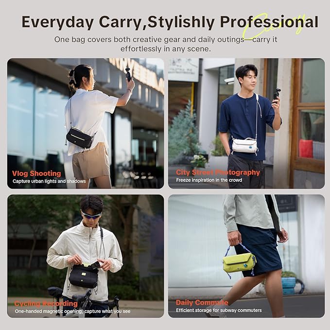PGYTECH OneGo Pocket Sling for DJI Osmo Pocket 3, Portable Splashproof Everyday Carry Case with Detachable Strap, 2L, 3-Layer Storage Carrying Bag for Smartphones & Action Cameras Accessories, Black