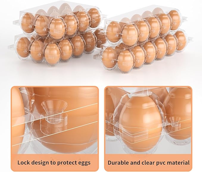 180 Pack Egg Cartons Cheap Bulk 12 Count Clear Plastic Egg Containers for Chicken Eggs, Reusable Egg Holder for Home Ranch Farm Commercial Market Display, Plastic Egg Packaging for Craft Projects