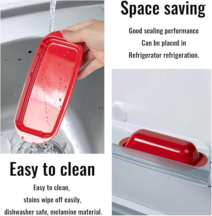 Butter Dish with Lid and Knife, Durable Countertop & Fridge Butter Keeper, Melamine Butter Container Holiday Kitchen Gift, Heart Design – Red