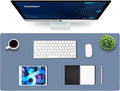 K KNODEL Large Office Leather Desk Mat, Mouse and Keyboard Pad, Computer and Laptop Mat, Desktop Protector and Cover, Writing Pad and Blotter (35.4"x17", Lake Blue)