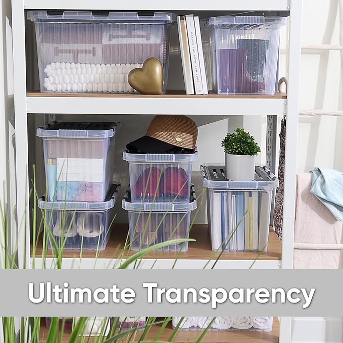 Superio Storage Bins with Lids, Clear Plastic Containers for Organizing, Stackable Totes, BPA Free, Odor Free, Organizer Boxes for Home, and Dorm, 53 Quart (4 Pack, 20.25"x14"x14.6")