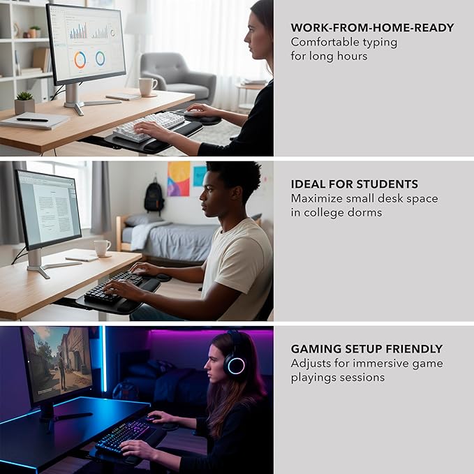 Mount-It! Full Motion Under Desk Keyboard Tray with Wrist Rest | Height and Tilt Adjustable Ergonomic Slide Out Keyboard Platform with Swivel, Mouse Pad for Left or Right Setup