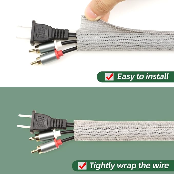 Split Wire Loom Tubing, Cable Protector Sleeve, Braided Cable Management for TV/Computer/Home Theater/Engine Bay, Cord Protectors from Pets No Chew (Grey, 1"-10ft)